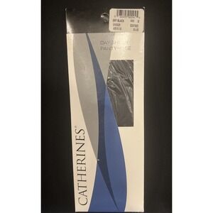 Catherines Day Sheer Ribbed Panty Pantyhose Off Black Size D NEW NOS